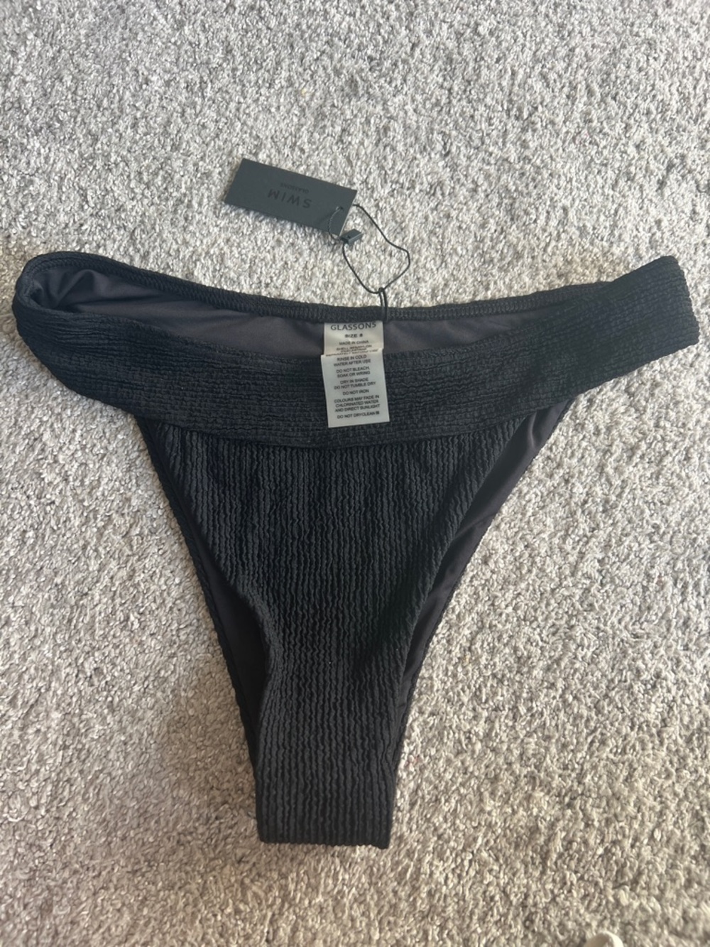 Glassons Black Textured High Leg Bikini Bottoms